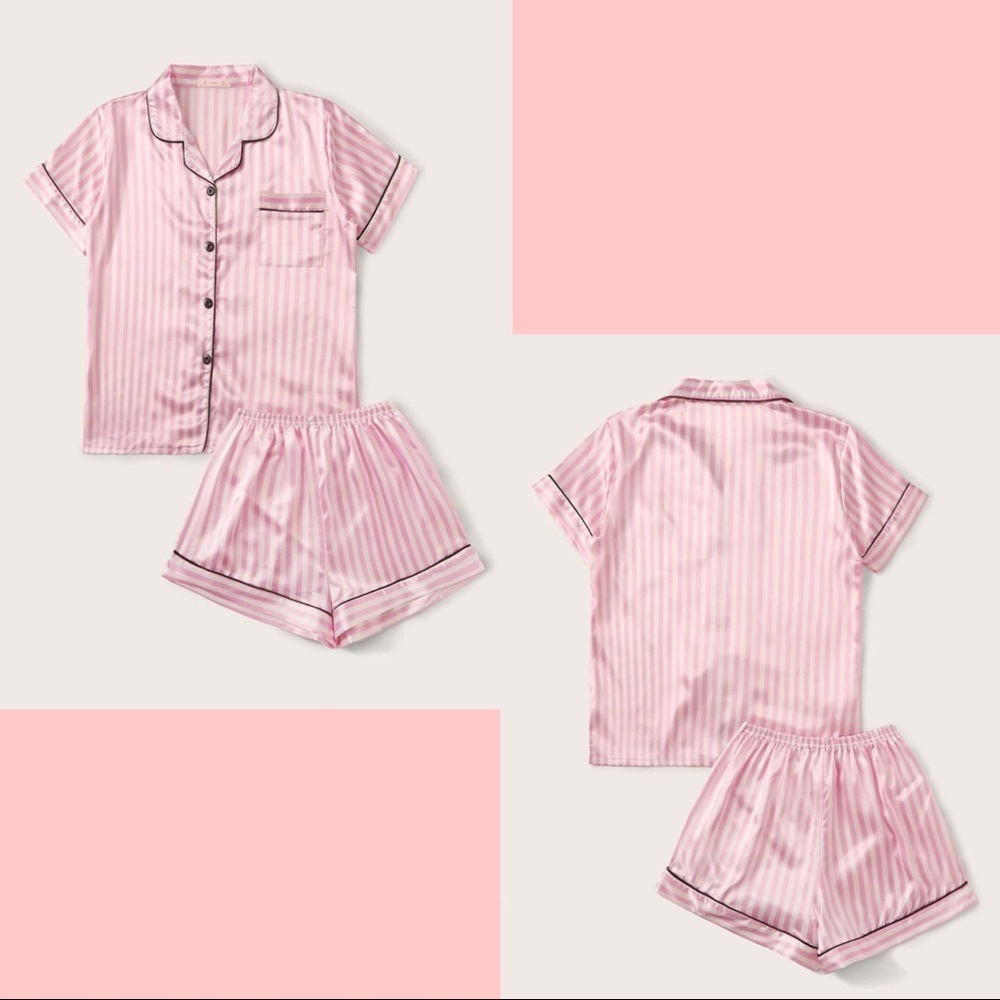 New Pink Striped Satin Silk-Like PJ Set​ - Picture 3 of 5